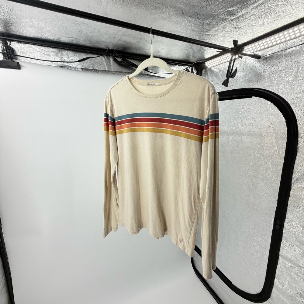 Marine Layer Classic Mens Signature Blend Retro Stripe Long Sleeve Tee Cream S